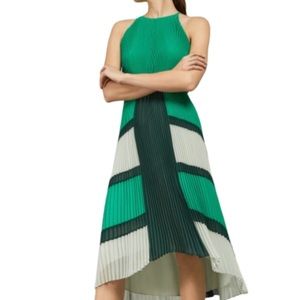 Like new! Ted Baker Nellina pleated midi dip hem asymmetrical color block dress